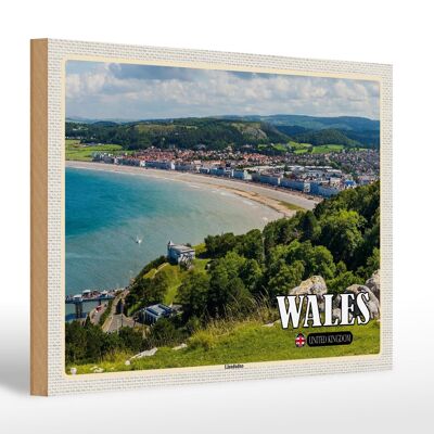 Cartel de madera viaje 30x20cm Gales Reino Unido Estación costera de Llandudno