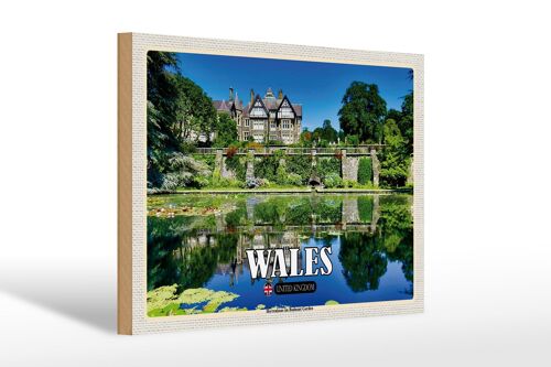 Holzschild Reise 30x20cm Wales United Kingdom Bodnant Garden Deko