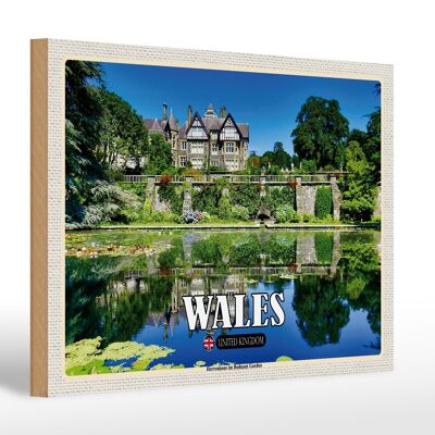 Holzschild Reise 30x20cm Wales United Kingdom Bodnant Garden Deko