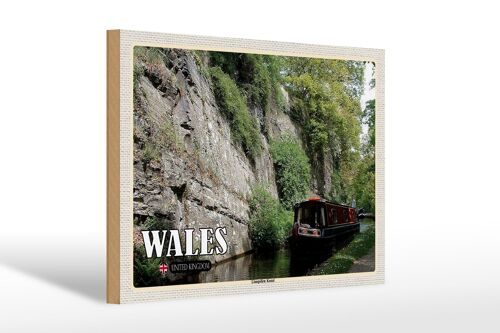 Holzschild Reise 30x20cm Wales United Kingdom Llangollen Kanal