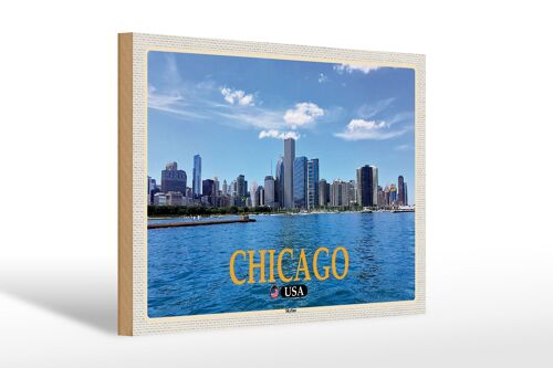 Holzschild Reise 30x20cm Chicago USA Skyline Hochhäuser