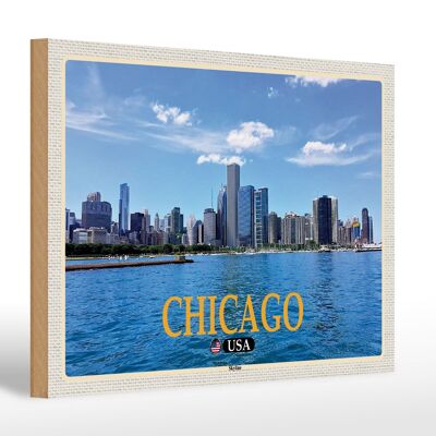 Cartello in legno da viaggio 30x20 cm Grattacieli dello skyline di Chicago USA