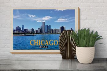 Panneau en bois voyage 30x20cm Chicago USA skyline immeubles de grande hauteur 3