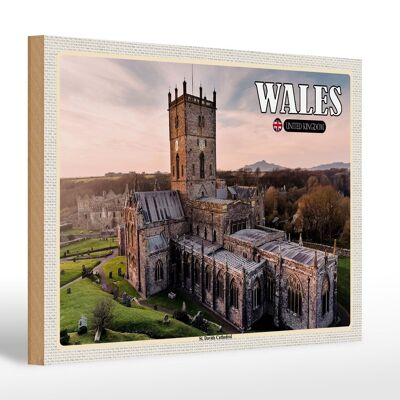 Holzschild Reise 30x20cm Wales United Kingdom St. Davids Cathedral