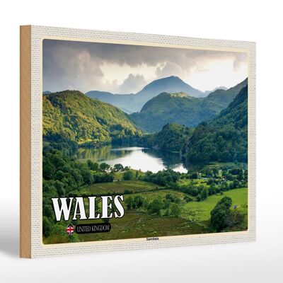 Cartel de madera viaje 30x20cm Gales Parque Nacional Snowdonia