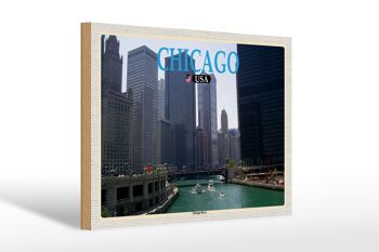 Panneau en bois voyage 30x20cm Chicago USA Chicago River immeubles de grande hauteur 1