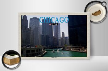 Panneau en bois voyage 30x20cm Chicago USA Chicago River immeubles de grande hauteur 2