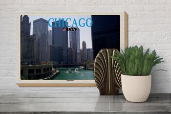 Panneau en bois voyage 30x20cm Chicago USA Chicago River immeubles de grande hauteur 3