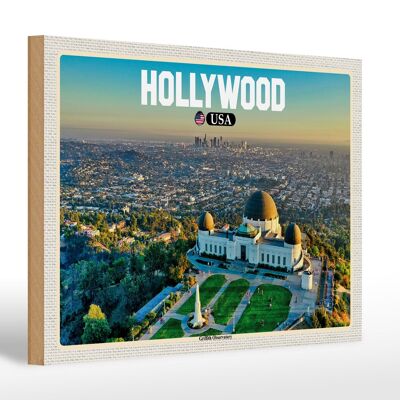 Cartel de madera viaje 30x20cm Hollywood USA Observatorio Griffith