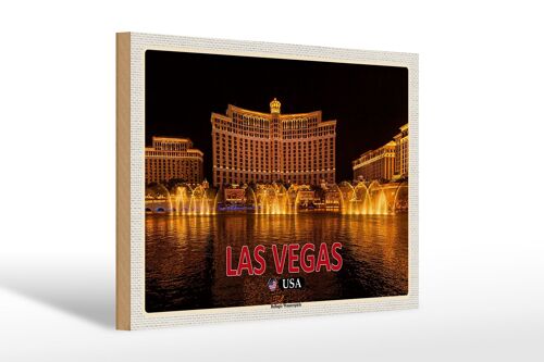 Holzschild Reise 30x20cm Las Vegas USA Bellagio Wasserspiele