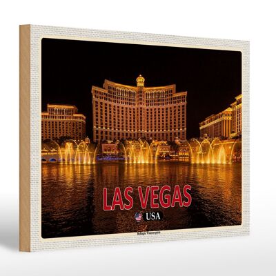 Cartel de madera viaje 30x20cm Las Vegas USA Bellagio juegos acuáticos