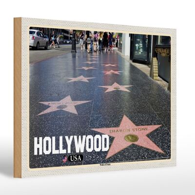 Cartel de madera viaje 30x20cm Paseo de la Fama de Hollywood USA