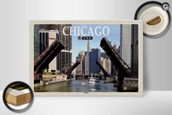 Panneau en bois voyage 30x20cm Chicago USA ponts ponts rivière décoration 2