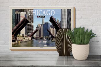 Panneau en bois voyage 30x20cm Chicago USA ponts ponts rivière décoration 3
