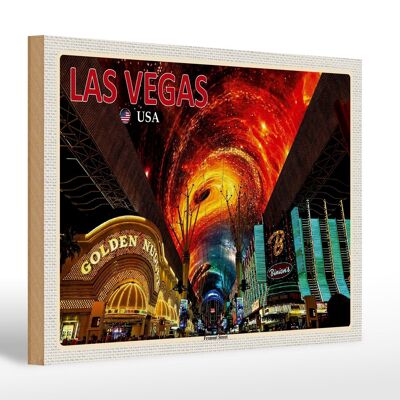 Panneau en bois voyage 30x20cm Las Vegas USA Fremont Street Casinos décoration