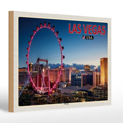 Cartello in legno da viaggio 30x20 cm Las Vegas USA La ruota panoramica Linq