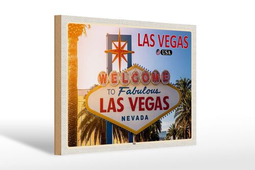 Holzschild Reise 30x20cm Las Vegas USA Sign Willkommensschild Deko