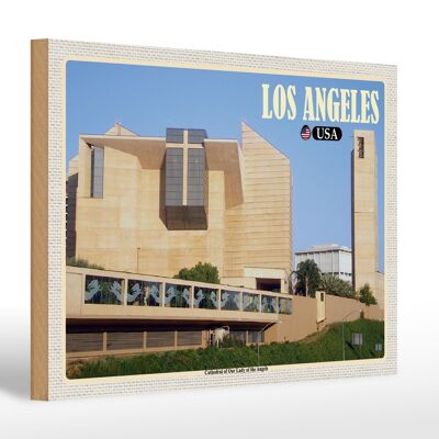 Cartel de madera viaje 30x20cm Catedral de Los Ángeles Nuestra Señora de los Ángeles