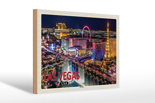 Holzschild Reise 30x20cm Las Vegas USA The Strip Casinos Hotel