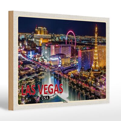 Cartel de madera viaje 30x20cm Las Vegas USA The Strip Casinos Hotel