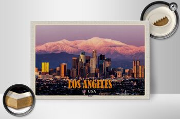 Panneau en bois voyage 30x20cm Los Angeles skyline montagnes gratte-ciel 2