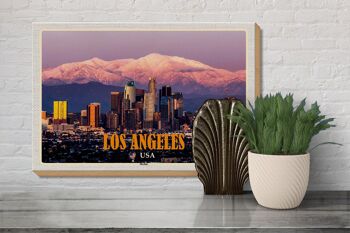 Panneau en bois voyage 30x20cm Los Angeles skyline montagnes gratte-ciel 3