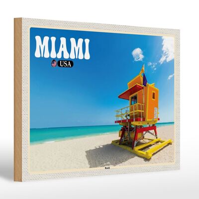 Panneau en bois voyage 30x20cm Miami USA plage vacances mer