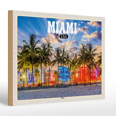 Cartello in legno da viaggio 30x20 cm Miami USA spiaggia palme vacanza