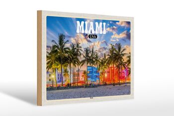 Panneau en bois voyage 30x20cm Miami USA plage palmiers vacances 1
