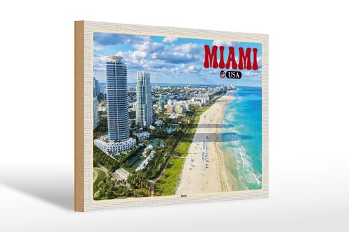 Holzschild Reise 30x20cm Miami USA Strand Hochhäuser Meer Urlaub