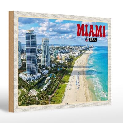 Panneau en bois voyage 30x20cm Miami USA plage gratte-ciel vacances à la mer