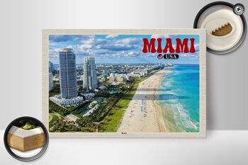 Panneau en bois voyage 30x20cm Miami USA plage gratte-ciel vacances à la mer 2
