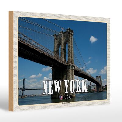Cartel de madera viaje 30x20cm Nueva York EE.UU. Puente de Brookly Bridge