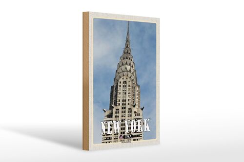 Holzschild Reise 20x30cm New York Chrysler Building Wolkenkratzer