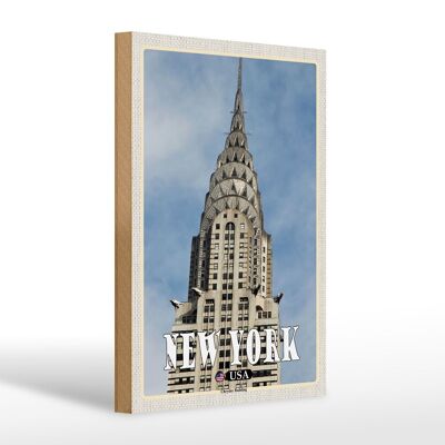 Holzschild Reise 20x30cm New York Chrysler Building Wolkenkratzer