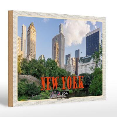 Cartel de madera viaje 30x20cm Nueva York EE.UU. Central Park - The Pond See