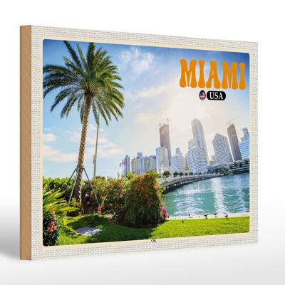 Cartel de madera viaje 30x20cm Miami USA ciudad mar palmera vacaciones