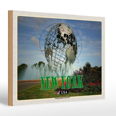 Cartello in legno da viaggio 30x20 cm New York USA Flushing Meadows-Corona Park