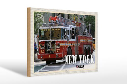 Holzschild Reise 30x20cm New York USA Fire Engine Feuerwehrauto