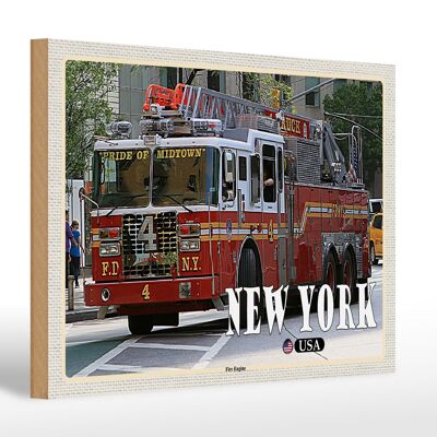 Panneau en bois voyage 30x20cm New York USA Fire Engine pompier
