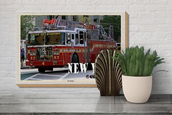 Panneau en bois voyage 30x20cm New York USA Fire Engine pompier 3