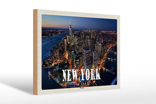 Holzschild Reise 30x20cm New York USA Big Apple Hochhäuser