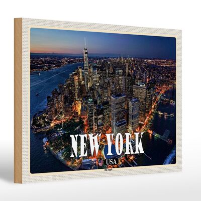 Cartel de madera viaje 30x20cm Nueva York EE.UU. Rascacielos de la Gran Manzana