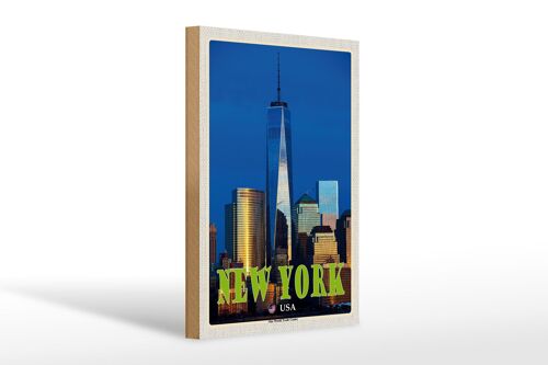 Holzschild Reise 20x30cm New York USA One World Trade Center Deko
