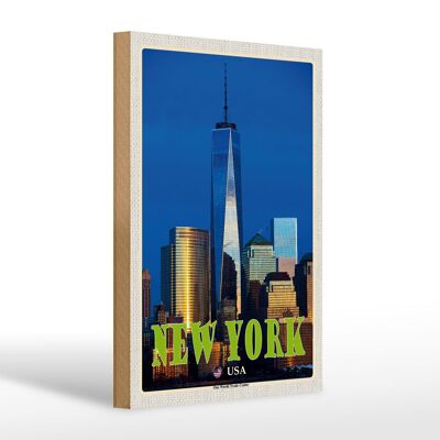 Cartello in legno da viaggio 20x30 cm New York USA Decorazione One World Trade Center