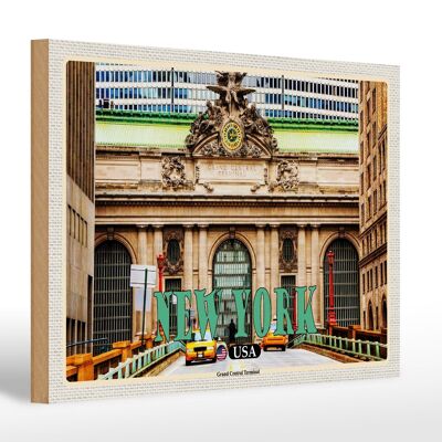 Cartel de madera viaje 30x20cm Nueva York EE.UU. Decoración Grand Central Terminal