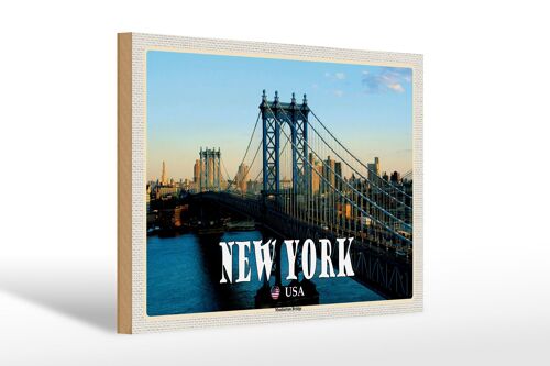 Holzschild Reise 30x20cm New York USA Manhattan Bridge Brücke Deko