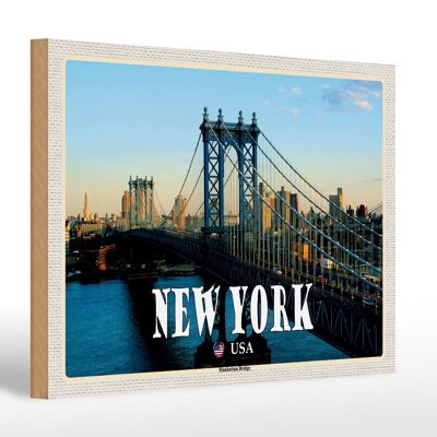 Cartel de madera viaje 30x20cm Nueva York EE.UU. Puente de Manhattan decoración del puente