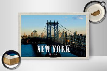 Panneau en bois voyage 30x20cm, décoration de pont New York USA Manhattan Bridge 2