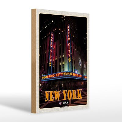 Targa in legno da viaggio 20x30 cm decorazione New York USA Radio City Music Hall